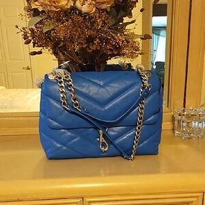 Rebecca Minkoff Blue Quilted Shoulder Bag with Gold Chain